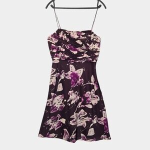 Ann Taylor Silk Floral Dress Purple 6 Feminine Wedding Guest Elegant Party NWT